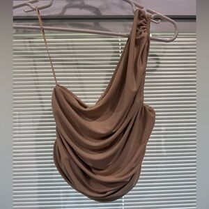 Express Beige One Shoulder Draped Crop - NWT - Small